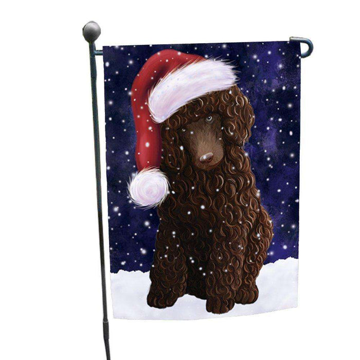 Let it Snow Christmas Holiday Poodle Brown Dog Wearing Santa Hat Garden Flag D248