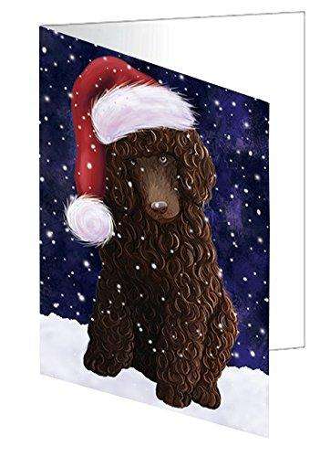 Let it Snow Christmas Holiday Poodle Brown Dog Wearing Santa Hat Handmade Artwork Assorted Pets Greeting Cards and Note Cards with Envelopes for All Occasions and Holiday Seasons D439