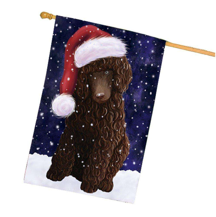 Let it Snow Christmas Holiday Poodle Brown Dog Wearing Santa Hat House Flag