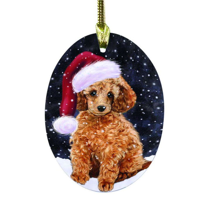 Let it Snow Christmas Holiday Poodle Dog Oval Glass Christmas Ornament OGOR48663