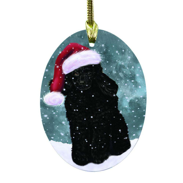 Let it Snow Christmas Holiday Poodle Dog Oval Glass Christmas Ornament OGOR48664