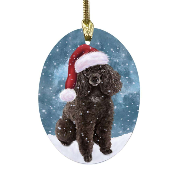 Let it Snow Christmas Holiday Poodle Dog Oval Glass Christmas Ornament OGOR48665