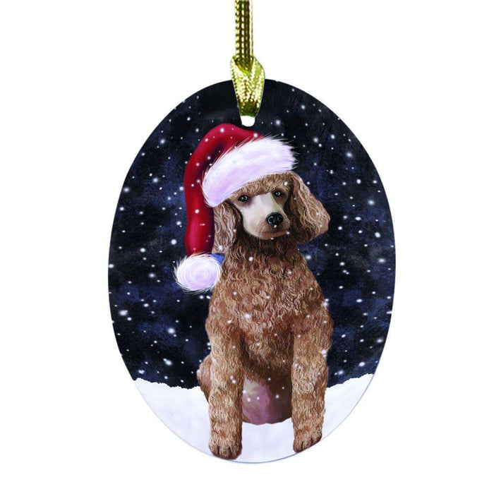 Let it Snow Christmas Holiday Poodle Dog Oval Glass Christmas Ornament OGOR48666