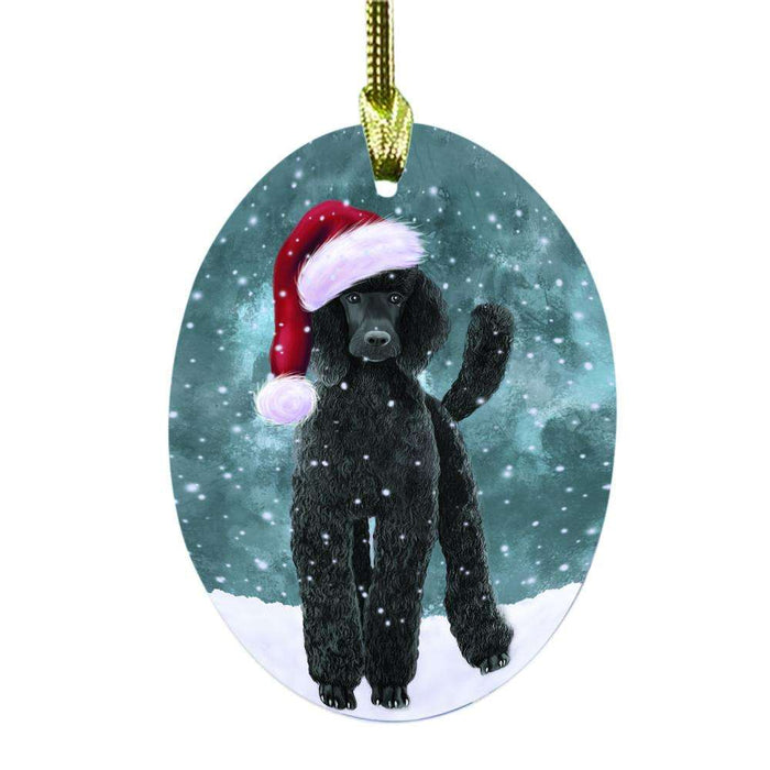 Let it Snow Christmas Holiday Poodle Dog Oval Glass Christmas Ornament OGOR48667