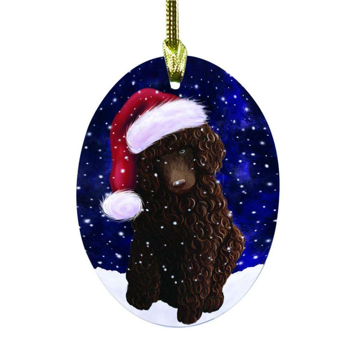 Let it Snow Christmas Holiday Poodle Dog Oval Glass Christmas Ornament OGOR48668