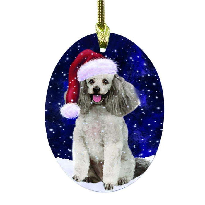 Let it Snow Christmas Holiday Poodle Dog Oval Glass Christmas Ornament OGOR48669