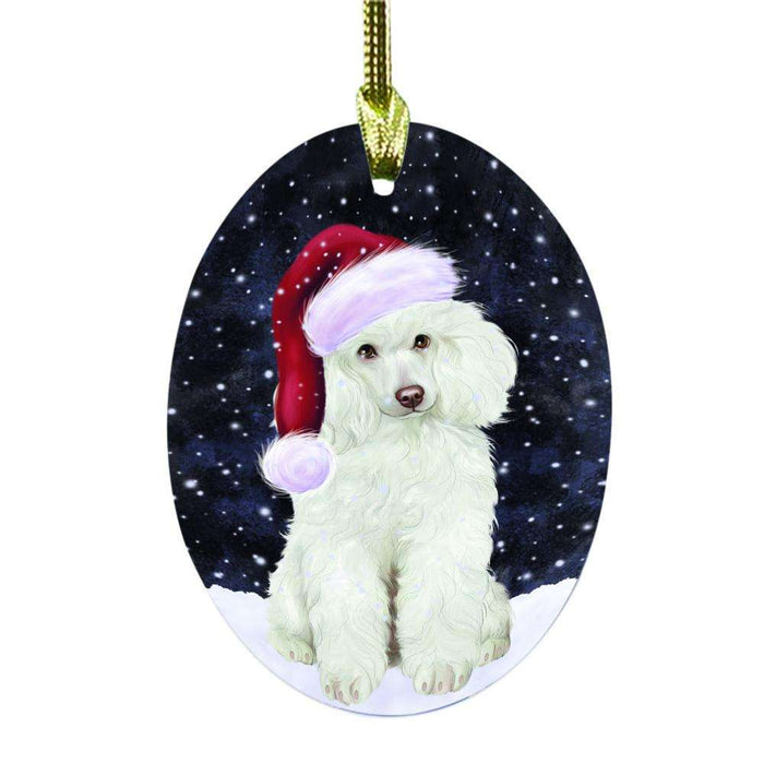 Let it Snow Christmas Holiday Poodle Dog Oval Glass Christmas Ornament OGOR48670