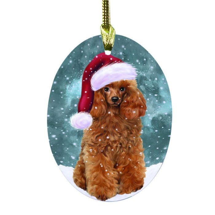 Let it Snow Christmas Holiday Poodle Dog Oval Glass Christmas Ornament OGOR48671