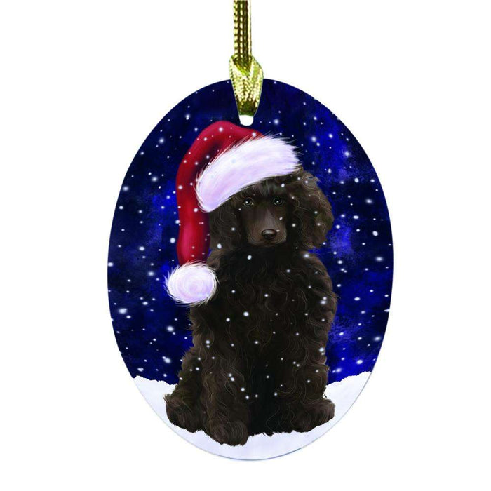 Let it Snow Christmas Holiday Poodle Dog Oval Glass Christmas Ornament OGOR48673