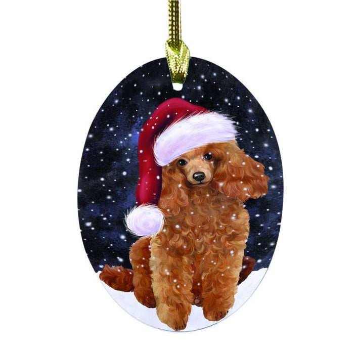 Let it Snow Christmas Holiday Poodle Dog Oval Glass Christmas Ornament OGOR48674