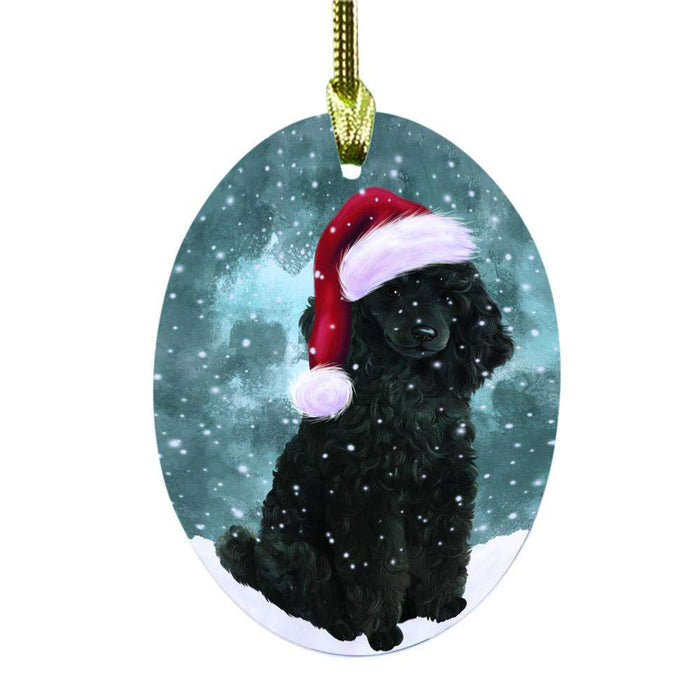 Let it Snow Christmas Holiday Poodle Dog Oval Glass Christmas Ornament OGOR48676
