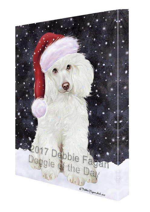 Let it Snow Christmas Holiday Poodle Dog Wearing Santa Hat Canvas Wall Art D249