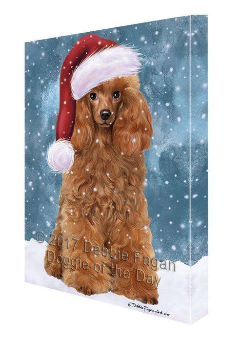 Let it Snow Christmas Holiday Poodle Dog Wearing Santa Hat Canvas Wall Art D250