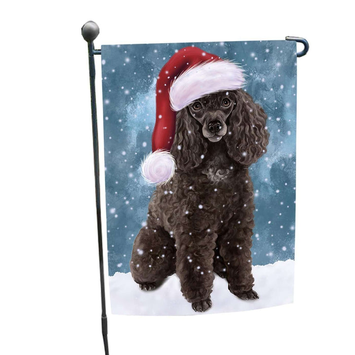 Let it Snow Christmas Holiday Poodle Dog Wearing Santa Hat Garden Flag FLG053