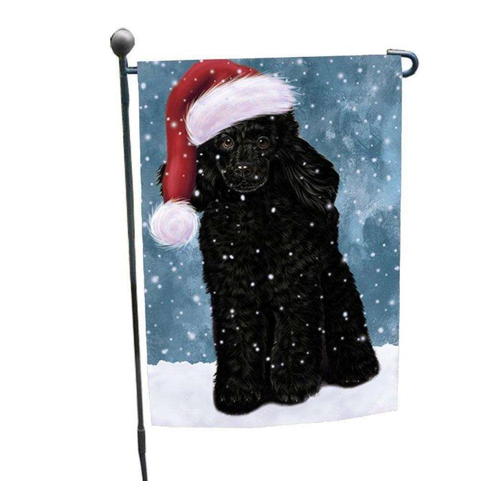 Let it Snow Christmas Holiday Poodle Dog Wearing Santa Hat Garden Flag
