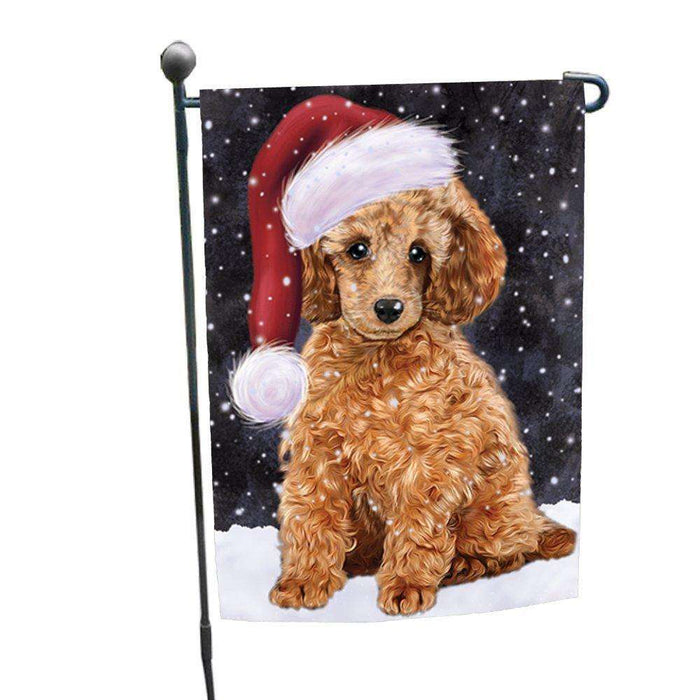 Let it Snow Christmas Holiday Poodle Dog Wearing Santa Hat Garden Flag