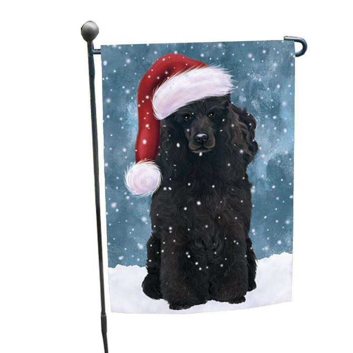 Let it Snow Christmas Holiday Poodle Dog Wearing Santa Hat Garden Flag