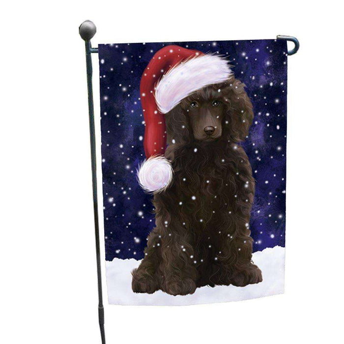 Let it Snow Christmas Holiday Poodle Dog Wearing Santa Hat Garden Flag