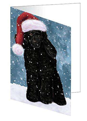 Let it Snow Christmas Holiday Poodle Dog Wearing Santa Hat Handmade Artwork Assorted Pets Greeting Cards and Note Cards with Envelopes for All Occasions and Holiday Seasons D331