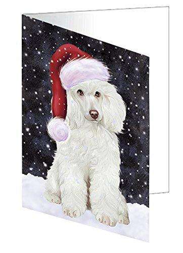 Let it Snow Christmas Holiday Poodle Dog Wearing Santa Hat Handmade Artwork Assorted Pets Greeting Cards and Note Cards with Envelopes for All Occasions and Holiday Seasons D440