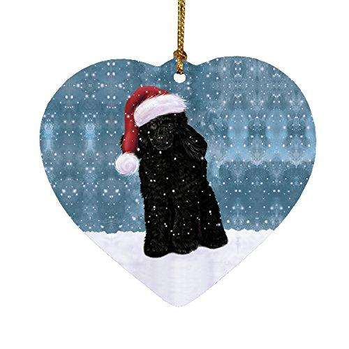 Let it Snow Christmas Holiday Poodle Dog Wearing Santa Hat Heart Ornament D225