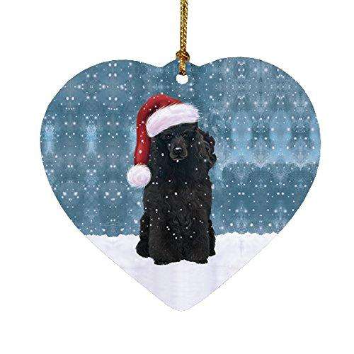 Let it Snow Christmas Holiday Poodle Dog Wearing Santa Hat Heart Ornament D227