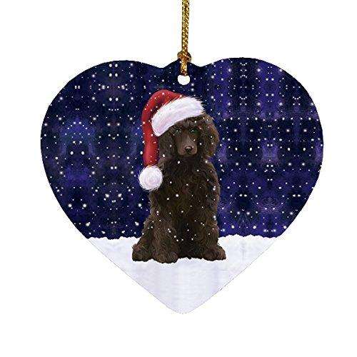 Let it Snow Christmas Holiday Poodle Dog Wearing Santa Hat Heart Ornament D228