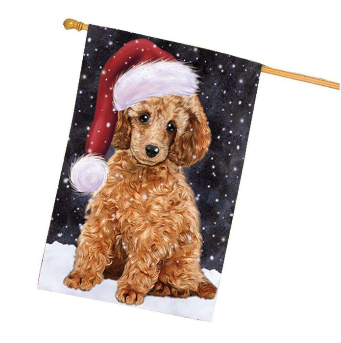 Let it Snow Christmas Holiday Poodle Dog Wearing Santa Hat House Flag HF253