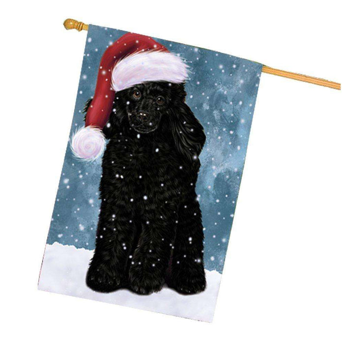 Let it Snow Christmas Holiday Poodle Dog Wearing Santa Hat House Flag HF254