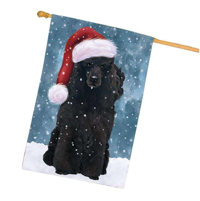 Let it Snow Christmas Holiday Poodle Dog Wearing Santa Hat House Flag HF255