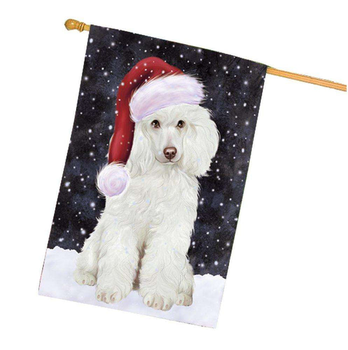 Let it Snow Christmas Holiday Poodle Dog Wearing Santa Hat House Flag HF461