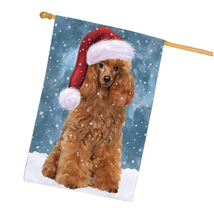 Let it Snow Christmas Holiday Poodle Dog Wearing Santa Hat House Flag HF462