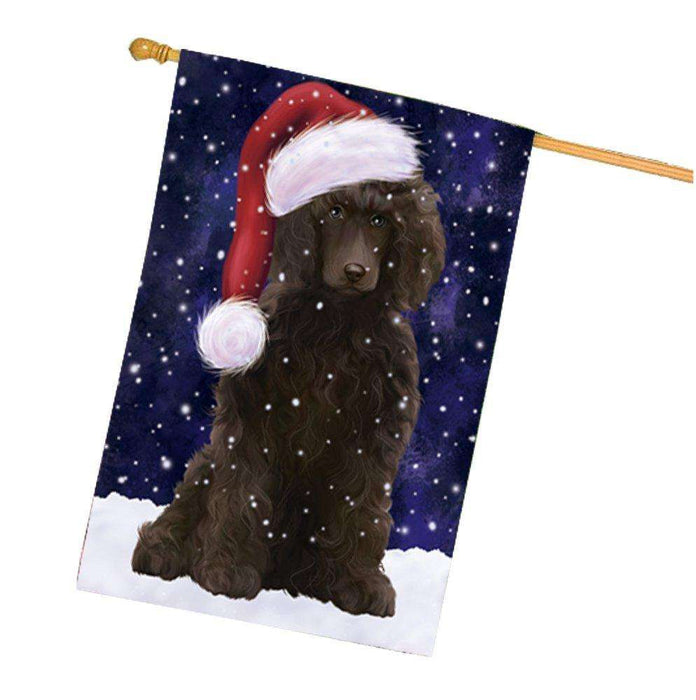 Let it Snow Christmas Holiday Poodle Dog Wearing Santa Hat House Flag