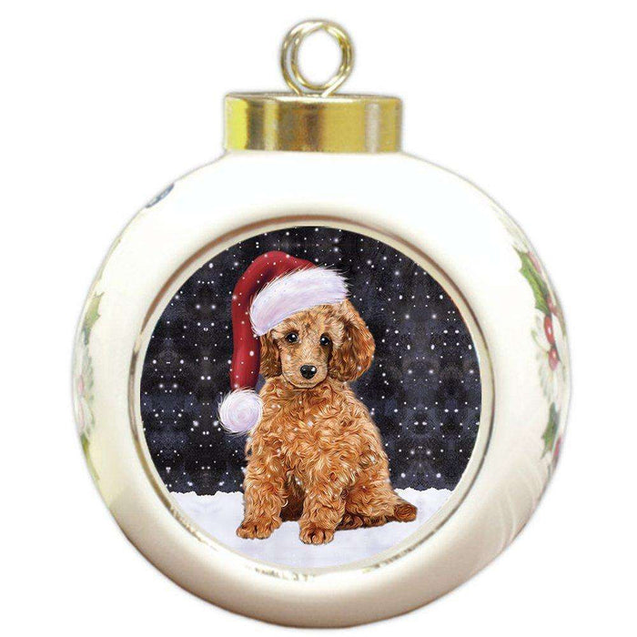 Let it Snow Christmas Holiday Poodle Dog Wearing Santa Hat Round Ball Ornament D224
