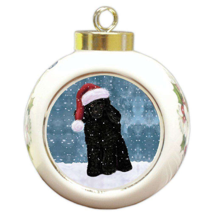 Let it Snow Christmas Holiday Poodle Dog Wearing Santa Hat Round Ball Ornament D225