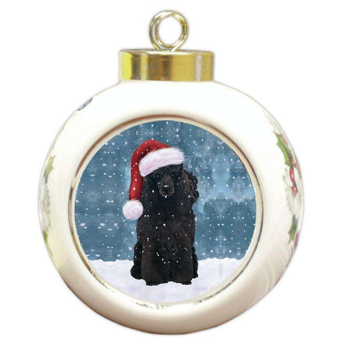 Let it Snow Christmas Holiday Poodle Dog Wearing Santa Hat Round Ball Ornament D227