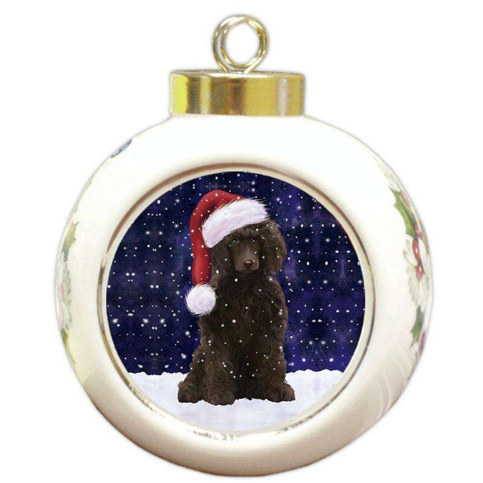 Let it Snow Christmas Holiday Poodle Dog Wearing Santa Hat Round Ball Ornament D228