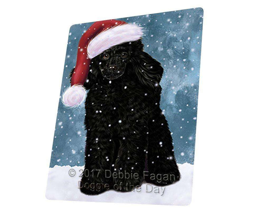Let it Snow Christmas Holiday Poodle Dog Wearing Santa Hat Tempered Cutting Board