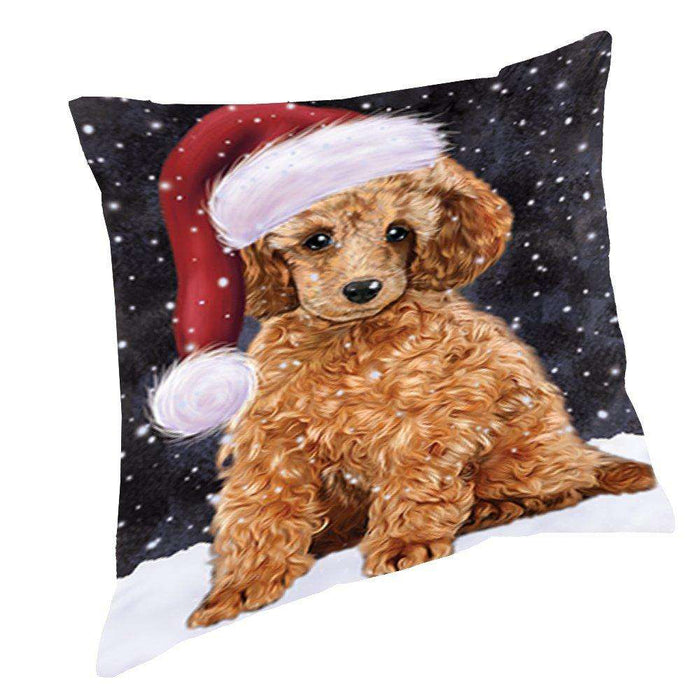 Let it Snow Christmas Holiday Poodle Dog Wearing Santa Hat Throw Pillow D382