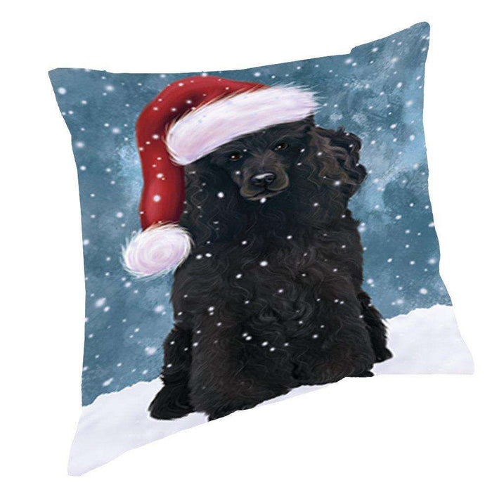 Let it Snow Christmas Holiday Poodle Dog Wearing Santa Hat Throw Pillow D385