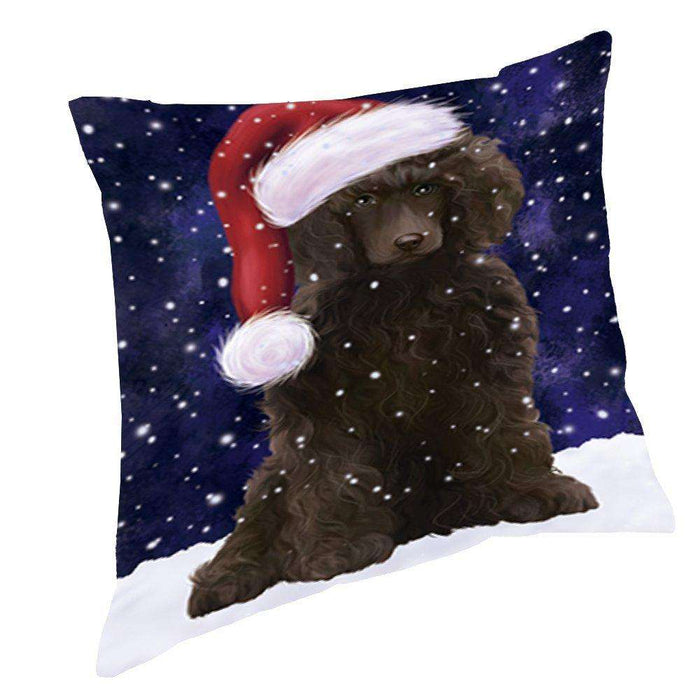 Let it Snow Christmas Holiday Poodle Dog Wearing Santa Hat Throw Pillow D386