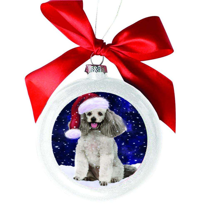 Let it Snow Christmas Holiday Poodle Dog White Round Ball Christmas Ornament WBSOR48669