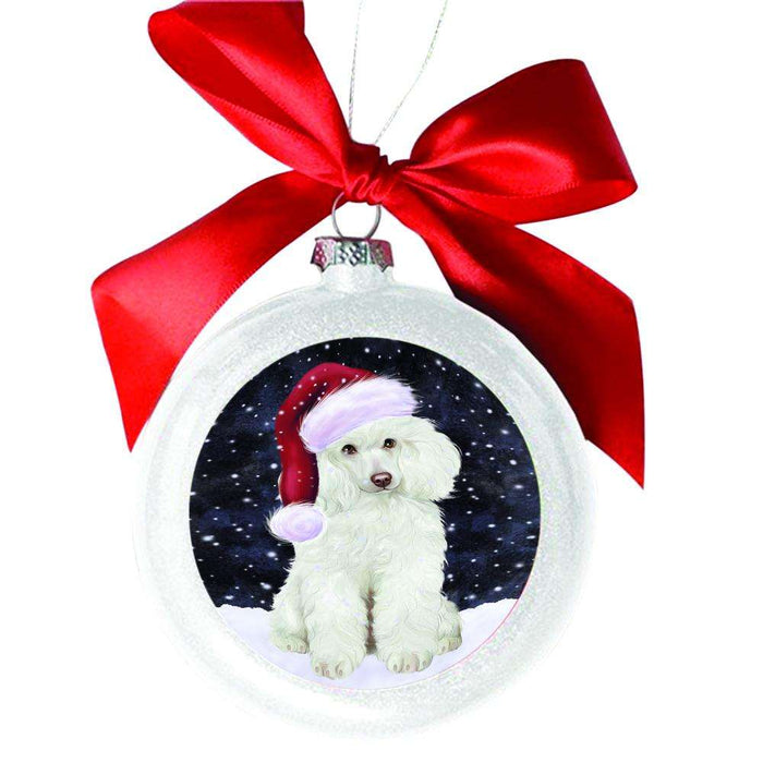 Let it Snow Christmas Holiday Poodle Dog White Round Ball Christmas Ornament WBSOR48670