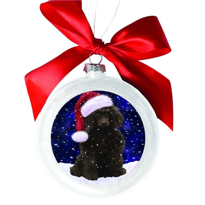 Let it Snow Christmas Holiday Poodle Dog White Round Ball Christmas Ornament WBSOR48673