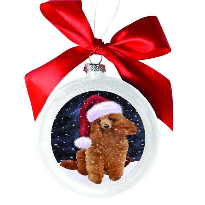 Let it Snow Christmas Holiday Poodle Dog White Round Ball Christmas Ornament WBSOR48674