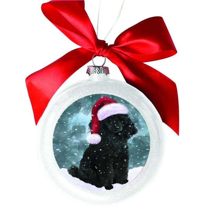 Let it Snow Christmas Holiday Poodle Dog White Round Ball Christmas Ornament WBSOR48676