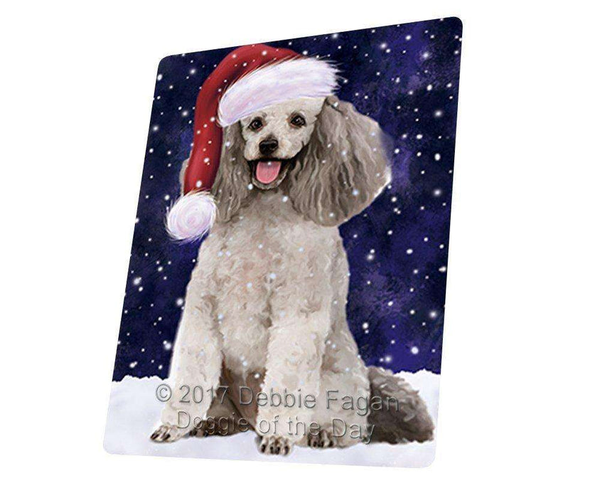 Let it Snow Christmas Holiday Poodle Grey Dog Wearing Santa Hat Art Portrait Print Woven Throw Sherpa Plush Fleece Blanket D018