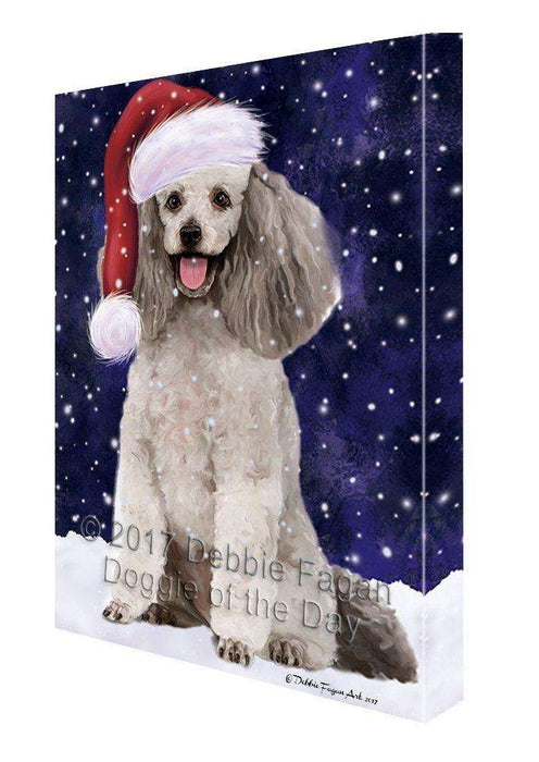 Let it Snow Christmas Holiday Poodle Grey Dog Wearing Santa Hat Canvas Wall Art