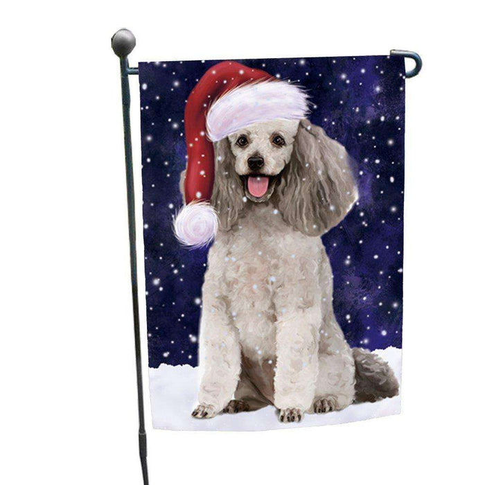 Let it Snow Christmas Holiday Poodle Grey Dog Wearing Santa Hat Garden Flag