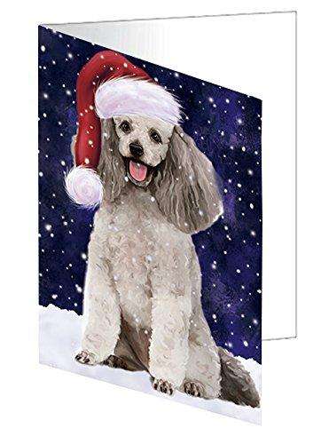 Let it Snow Christmas Holiday Poodle Grey Dog Wearing Santa Hat Handmade Artwork Assorted Pets Greeting Cards and Note Cards with Envelopes for All Occasions and Holiday Seasons D332